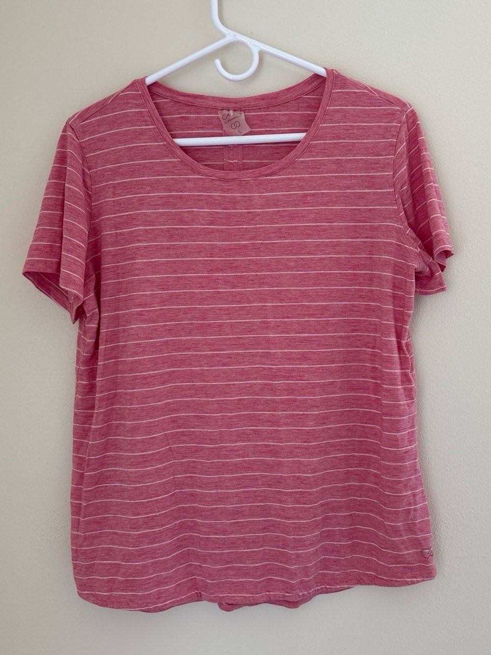 CALIA Pink & White Striped Short Sleeve Tee Size Large